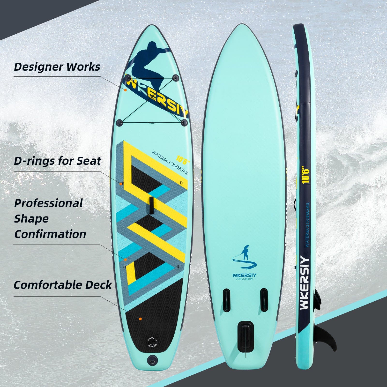 Doba Sport Mint Green inflatable paddle board 10'6 including sup paddle, paddleboard backpack, pump, leash inflatable paddle board 10'6 including sup paddle, paddleboard backpack, pump, leash