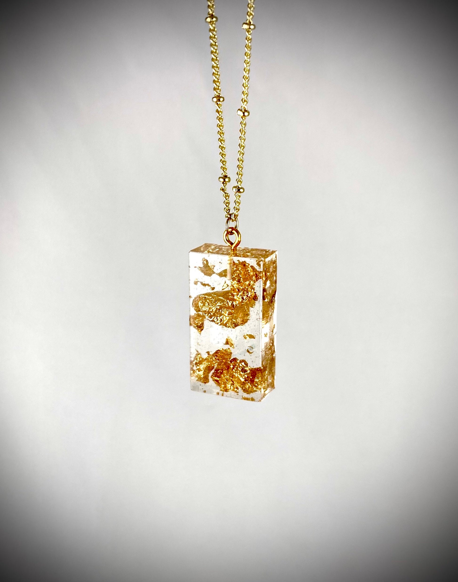 Resin Pendant Necklace with Gold Leaf Flakes - Handmade Statement Jewelry for Women