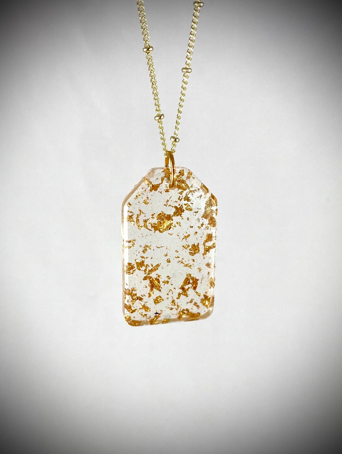 Resin Pendant Necklace with Gold Leaf Flakes - Handmade Statement Jewelry for Women