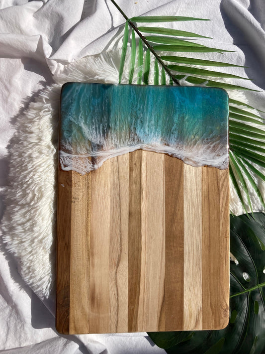 Ocean Charcuterie Board, Resin Charcuterie Board, Ocean Waves Cutting Board, Nautical Cheese Serving Tray, Beach House Decor Gift
