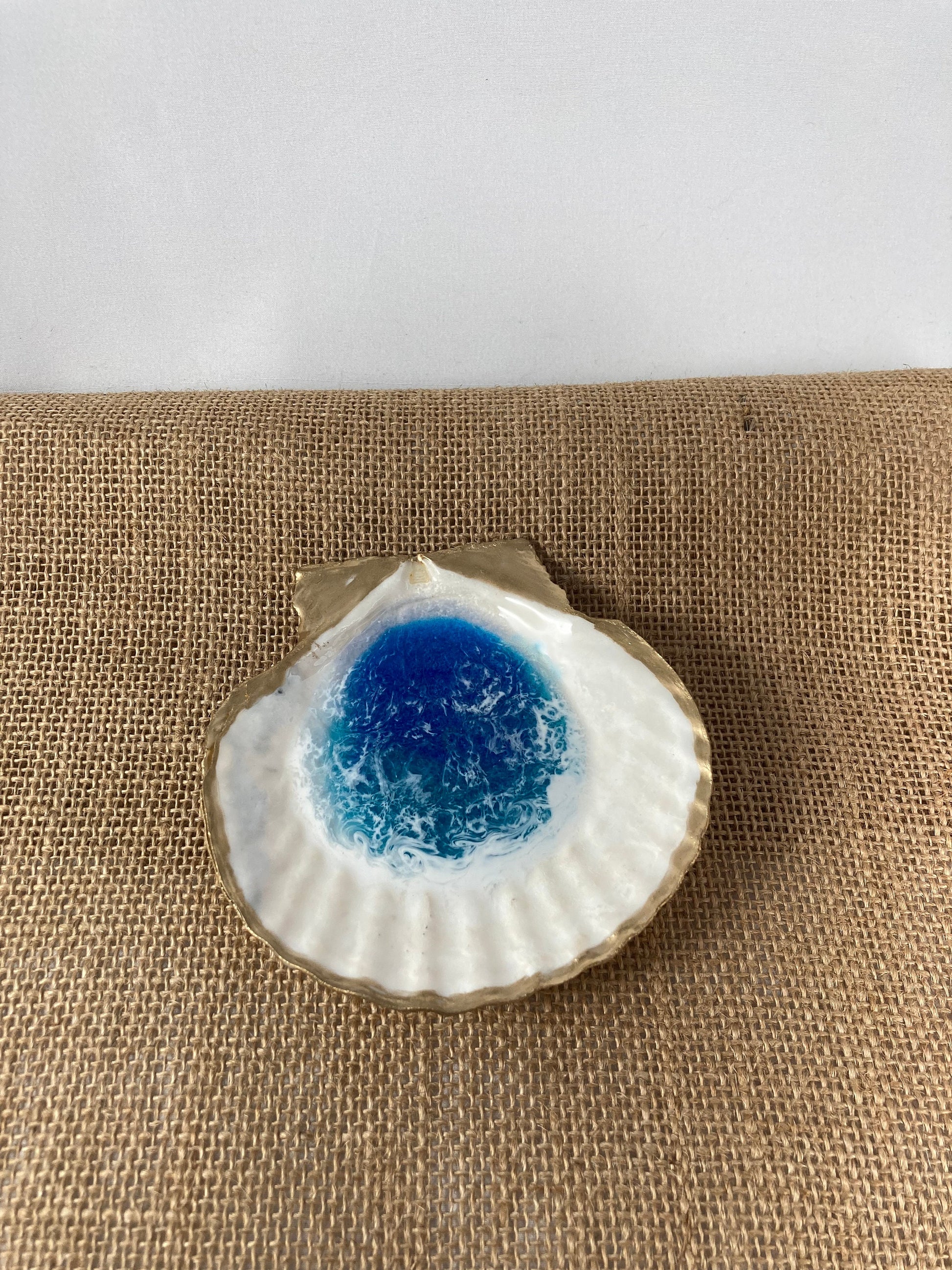 Large Ocean Resin Scallop Shell Jewelry Trinket Dish