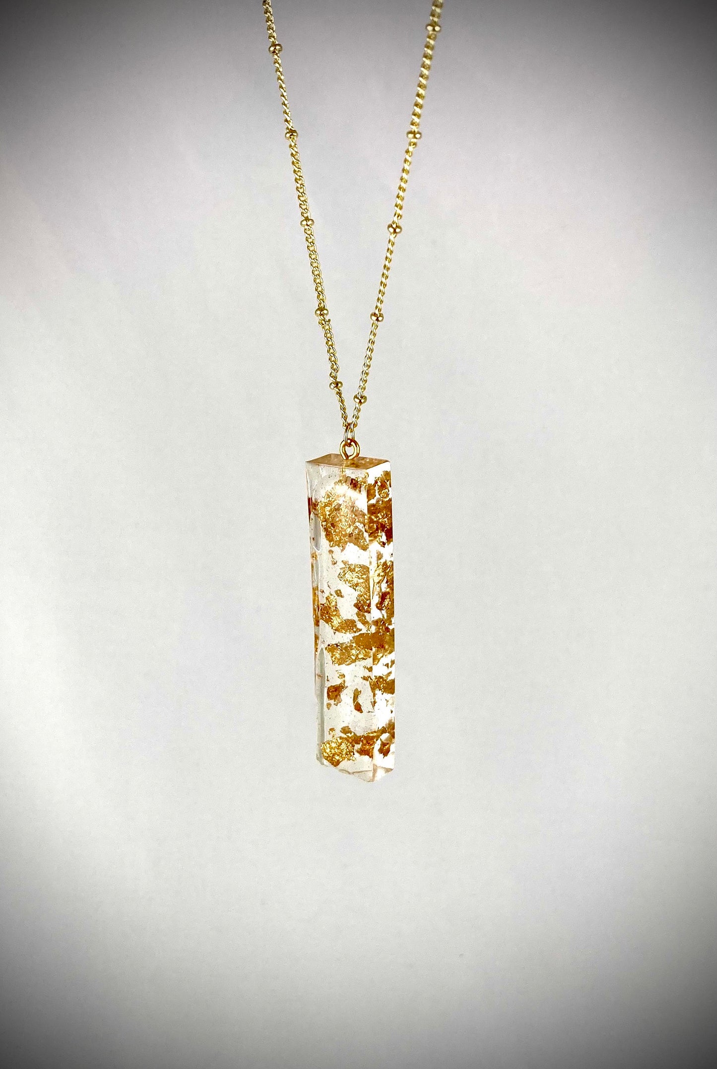 Resin Pendant Necklace with Gold Leaf Flakes - Handmade Statement Jewelry for Women