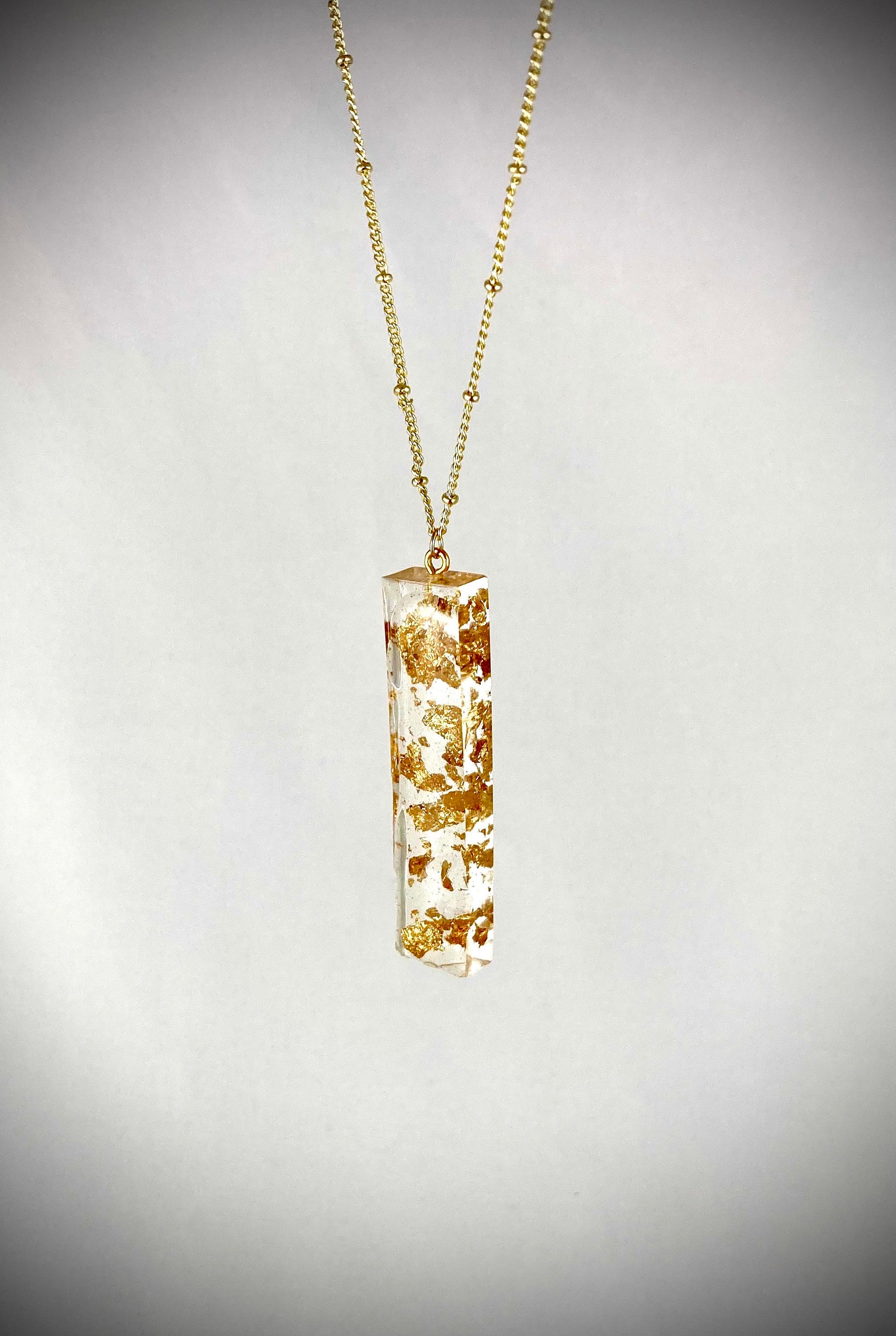 Resin Pendant Necklace with Gold Leaf Flakes - Handmade Statement Jewelry for Women