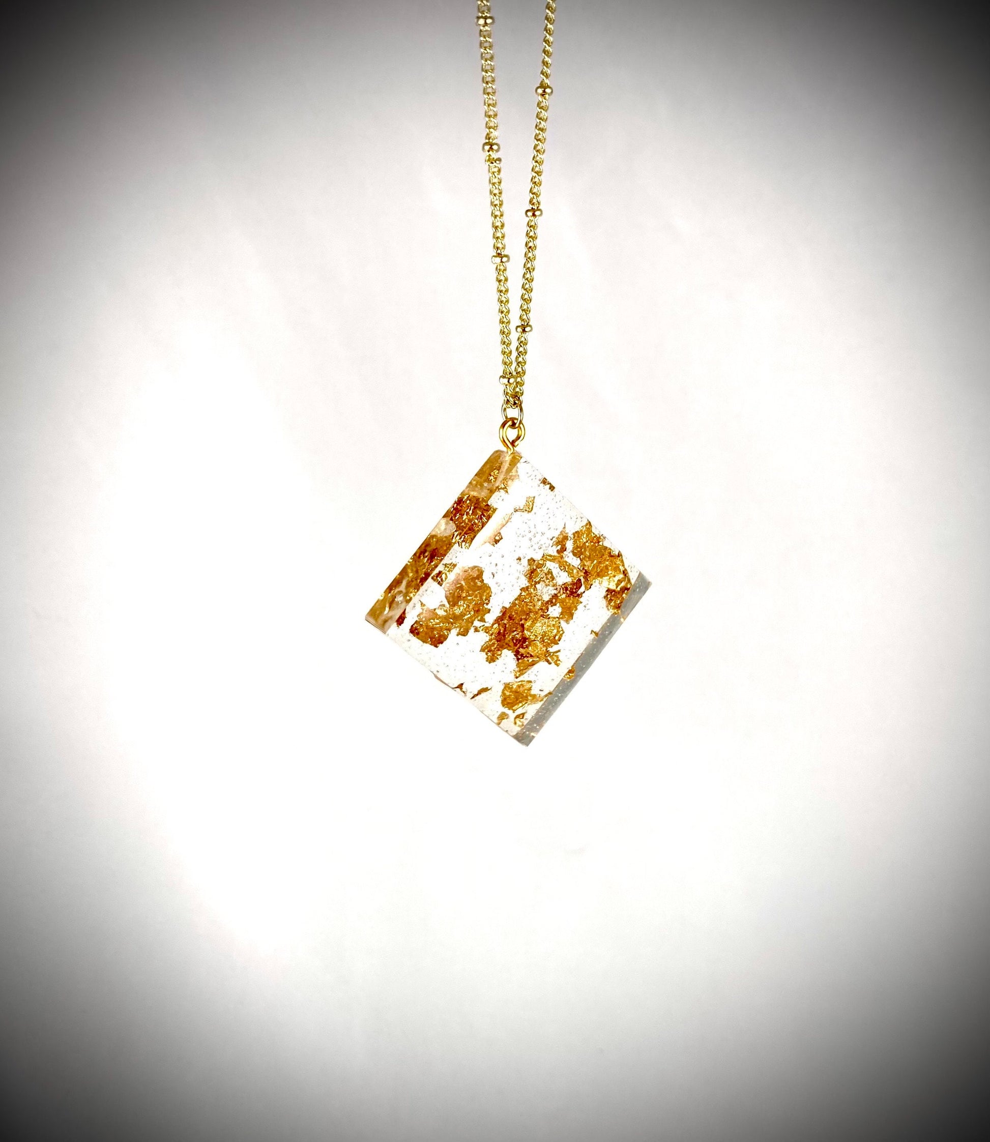 Resin Pendant Necklace with Gold Leaf Flakes - Handmade Statement Jewelry for Women