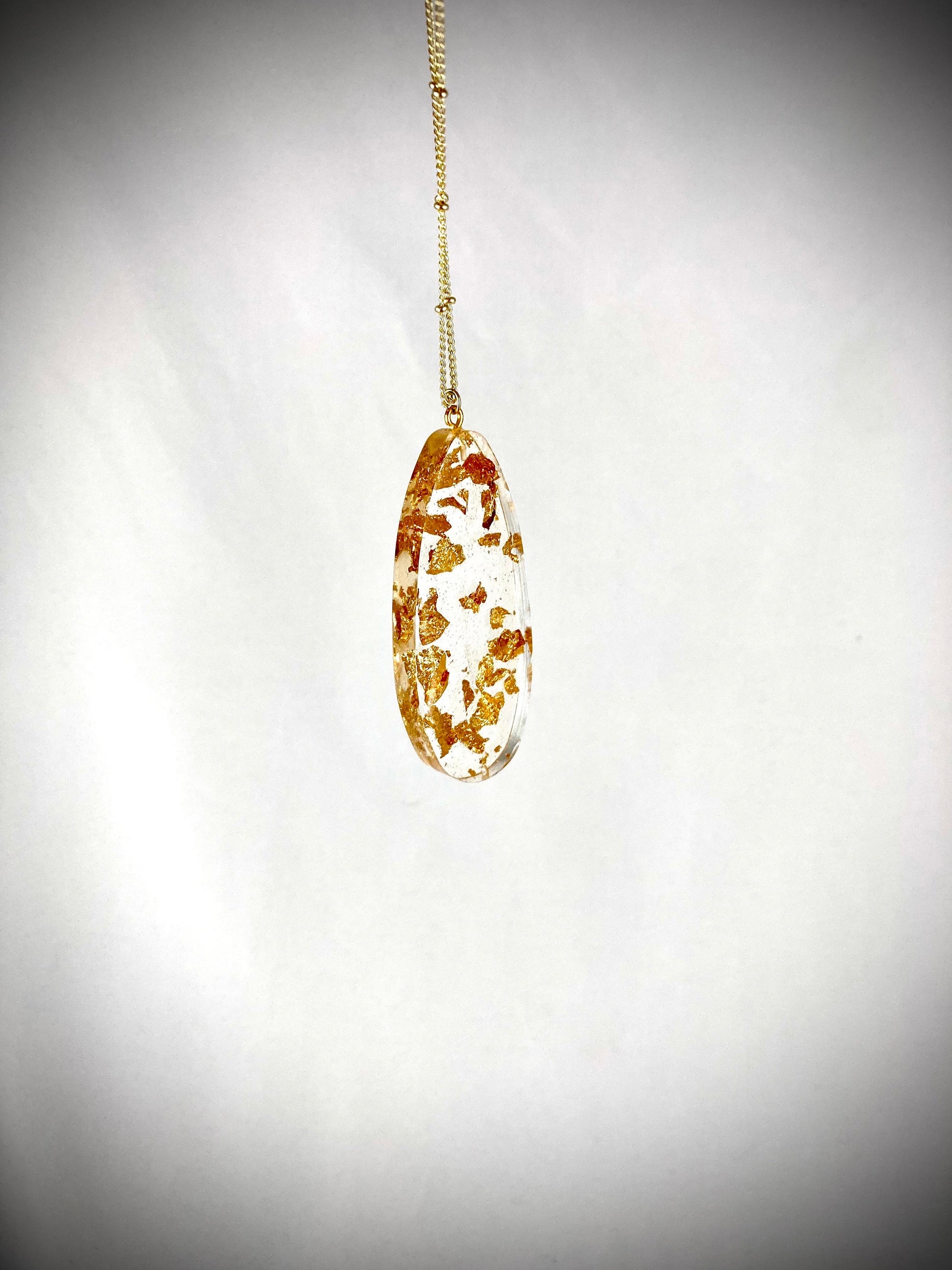 Resin Pendant Necklace with Gold Leaf Flakes - Handmade Statement Jewelry for Women