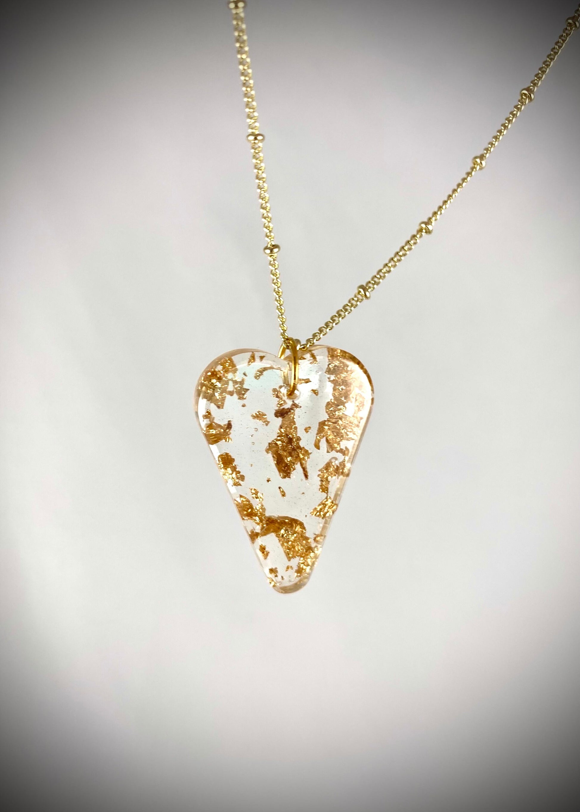 Resin Pendant Necklace with Gold Leaf Flakes - Handmade Statement Jewelry for Women