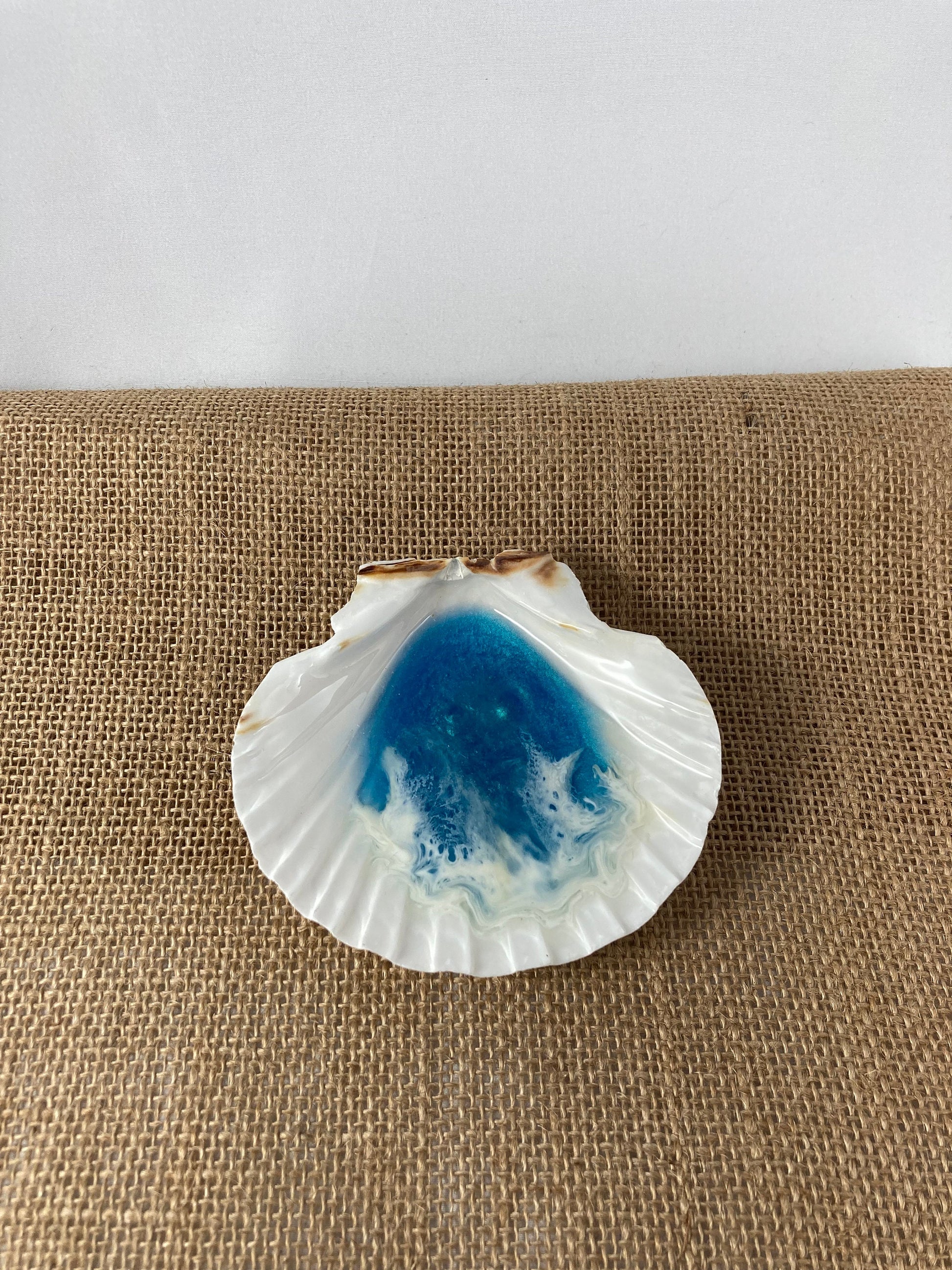 Large Ocean Resin Scallop Shell Jewelry Trinket Dish