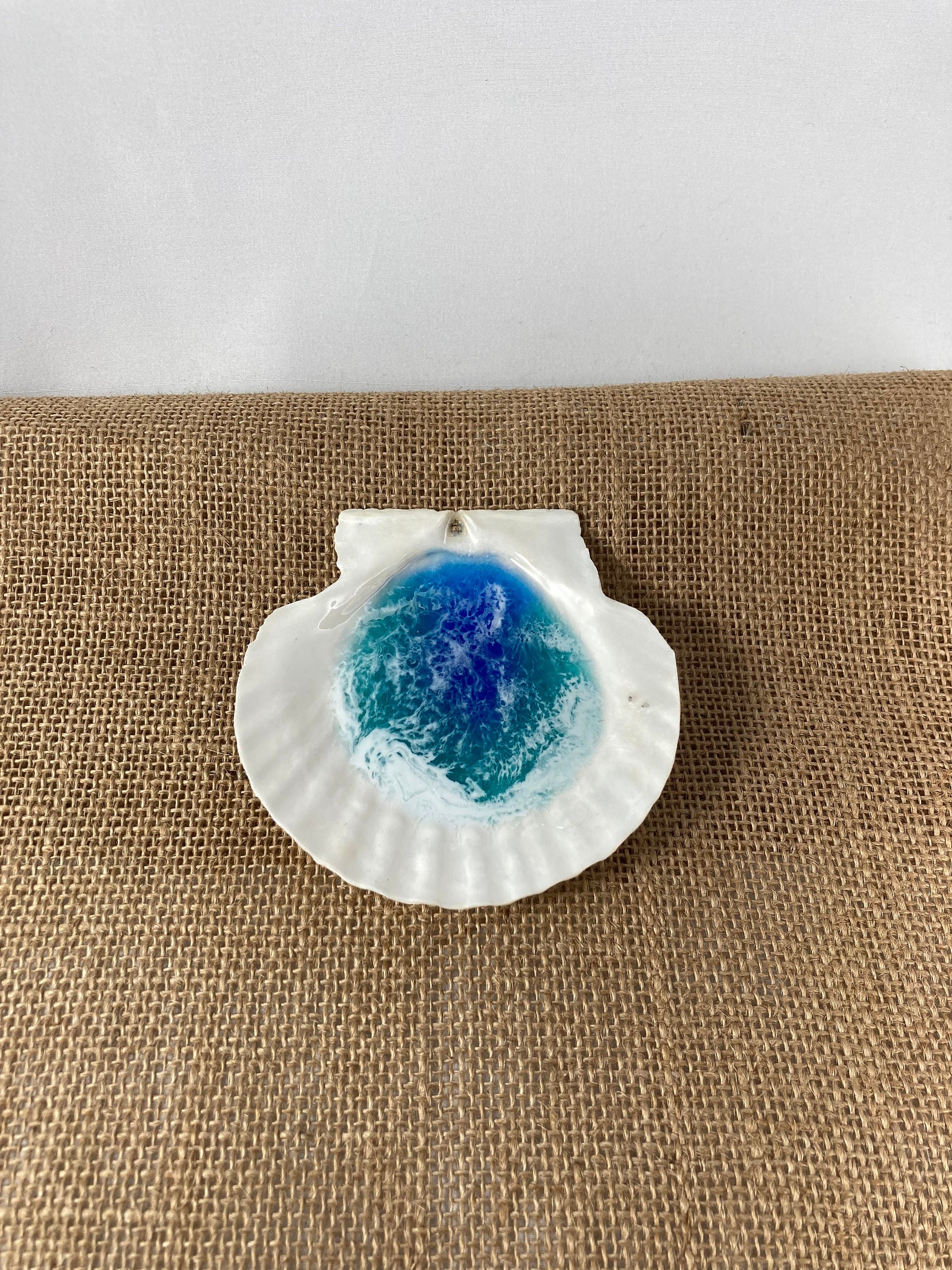 Large Ocean Resin Scallop Shell Jewelry Trinket Dish