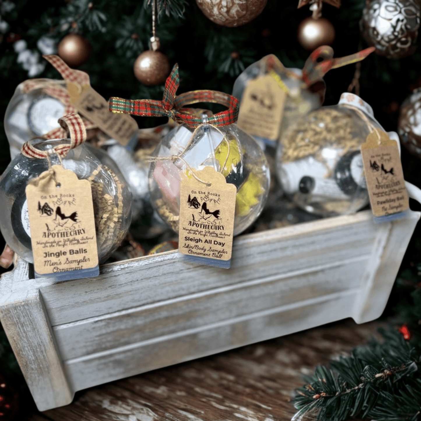 On The Rocks Apothecary Lotion Holiday Sampler Ornament Balls Holiday Sampler Ornament Balls