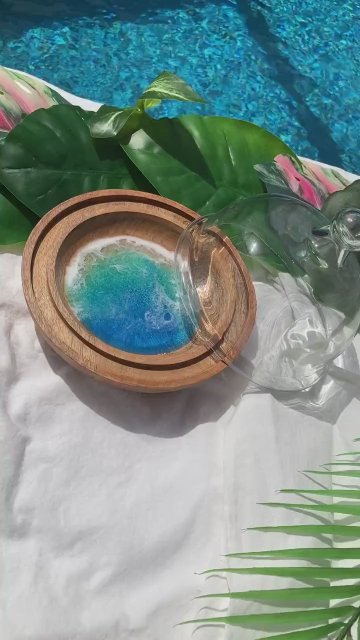 Coastal Decor Glass Cheese Dome with Ocean Resin Accent