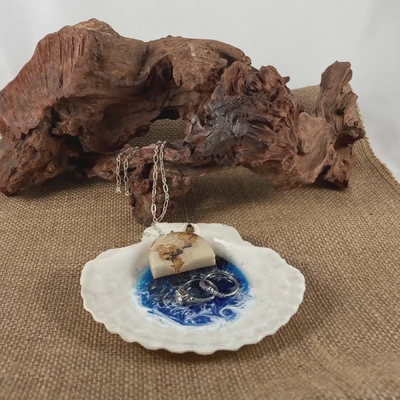 Large Ocean Resin Scallop Shell Jewelry Trinket Dish
