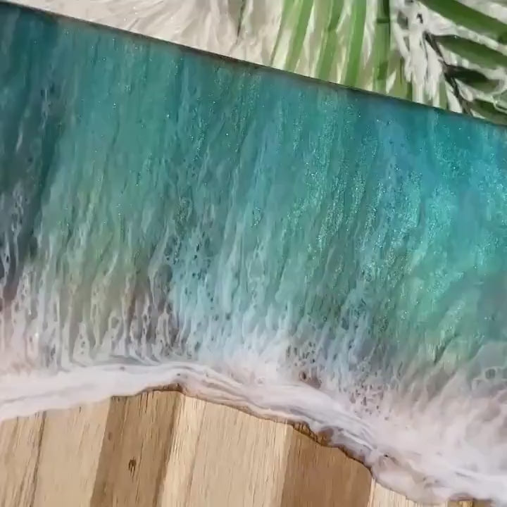 Ocean Charcuterie Board, Resin Charcuterie Board, Ocean Waves Cutting Board, Nautical Cheese Serving Tray, Beach House Decor Gift