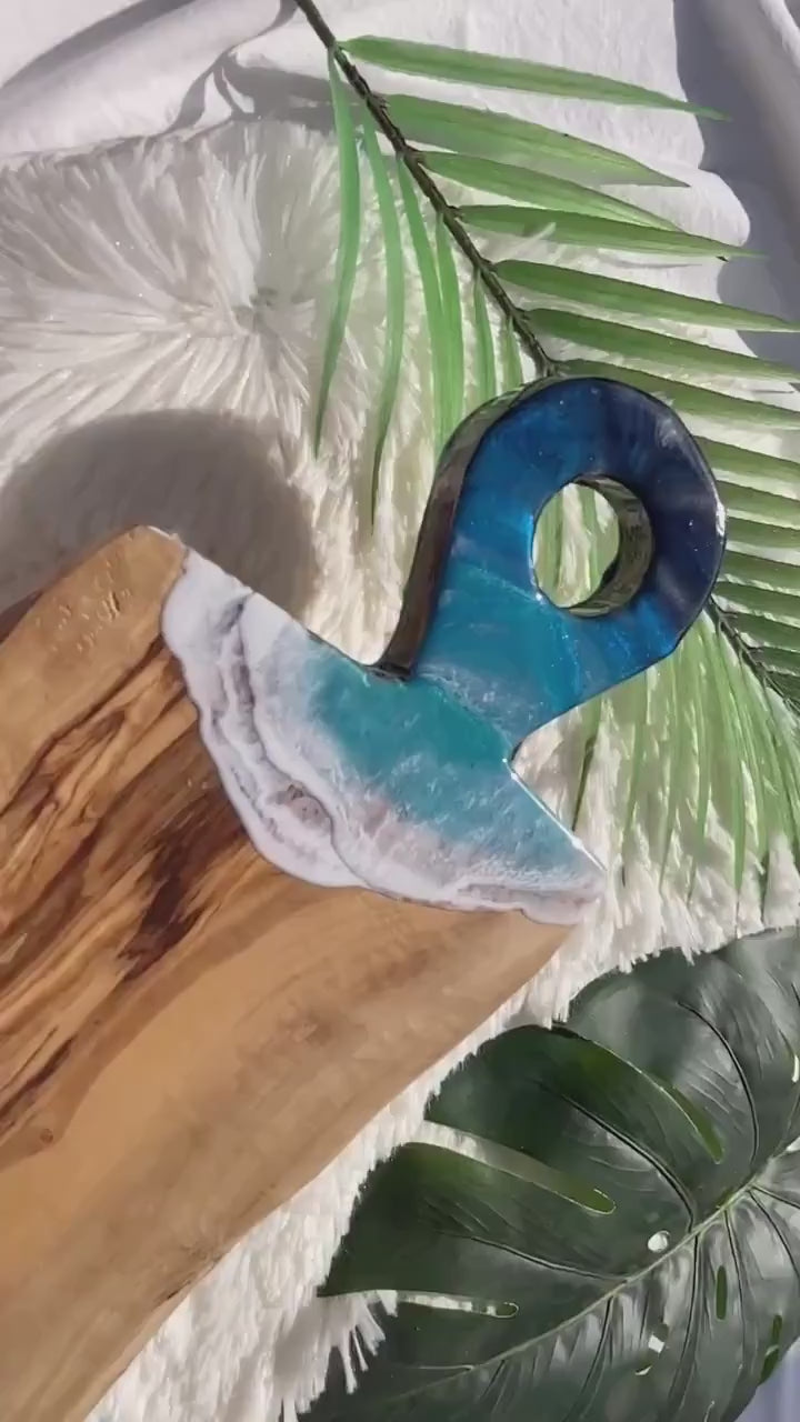 Ocean Charcuterie Board, Resin Charcuterie Board, Ocean Waves Cutting Board, Nautical Cheese Serving Tray, Beach House Decor Gift