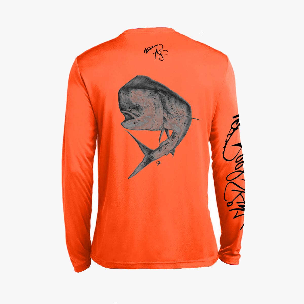ReelSkinz SPF LONG-SLEEVE XS / NEON ORANGE / Mens Long Sleeve Mahi Drawing Mahi Drawing