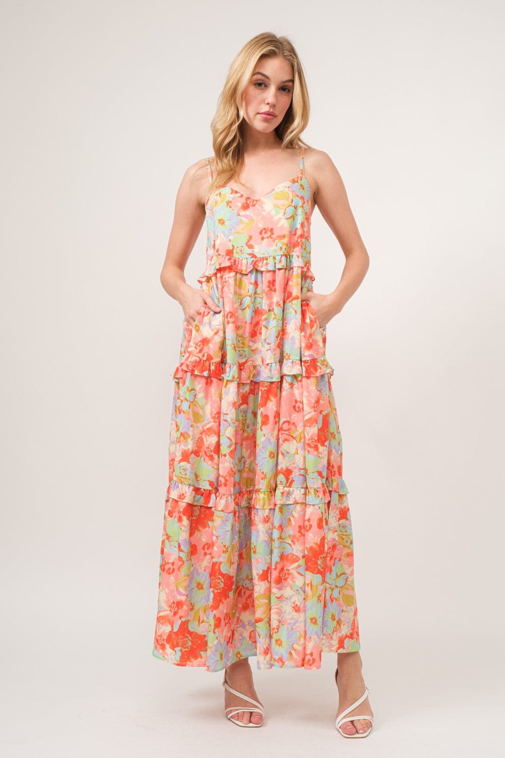 Trendsi And The Why Floral Ruffled Tiered Maxi Adjustable Strap Cami Dress And The Why Floral Ruffled Tiered Maxi Adjustable Strap Cami Dress