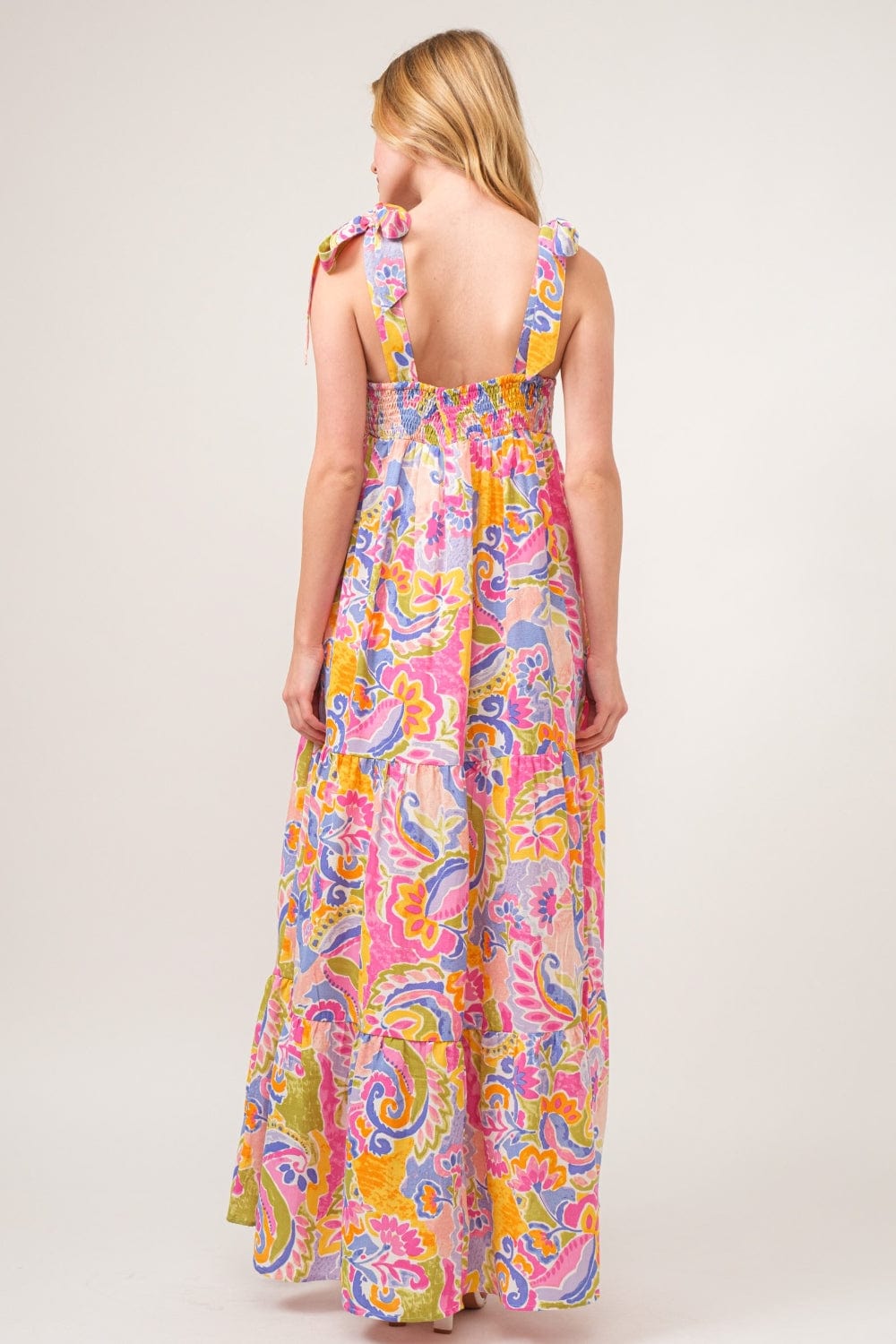 Trendsi And The Why Full Size Printed Tie Shoulder Tiered Maxi Dress And The Why Full Size Printed Tie Shoulder Tiered Maxi Dress