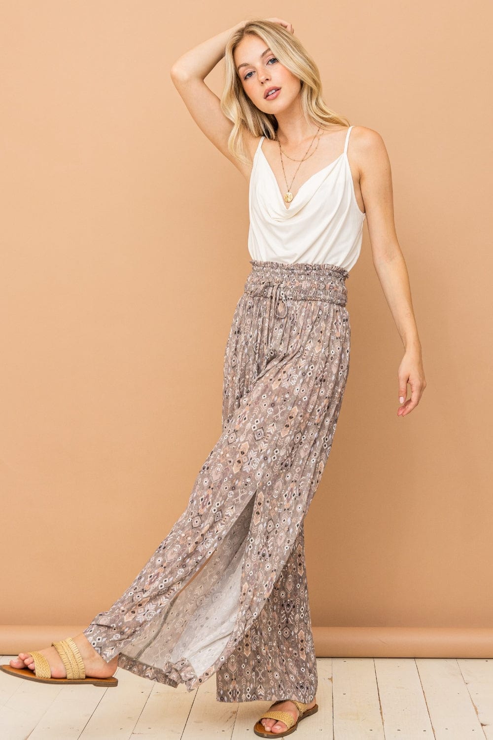 Trendsi And The Why Printed Smocked Waist Slit Wide Leg Pants And The Why Printed Smocked Waist Slit Wide Leg Pants