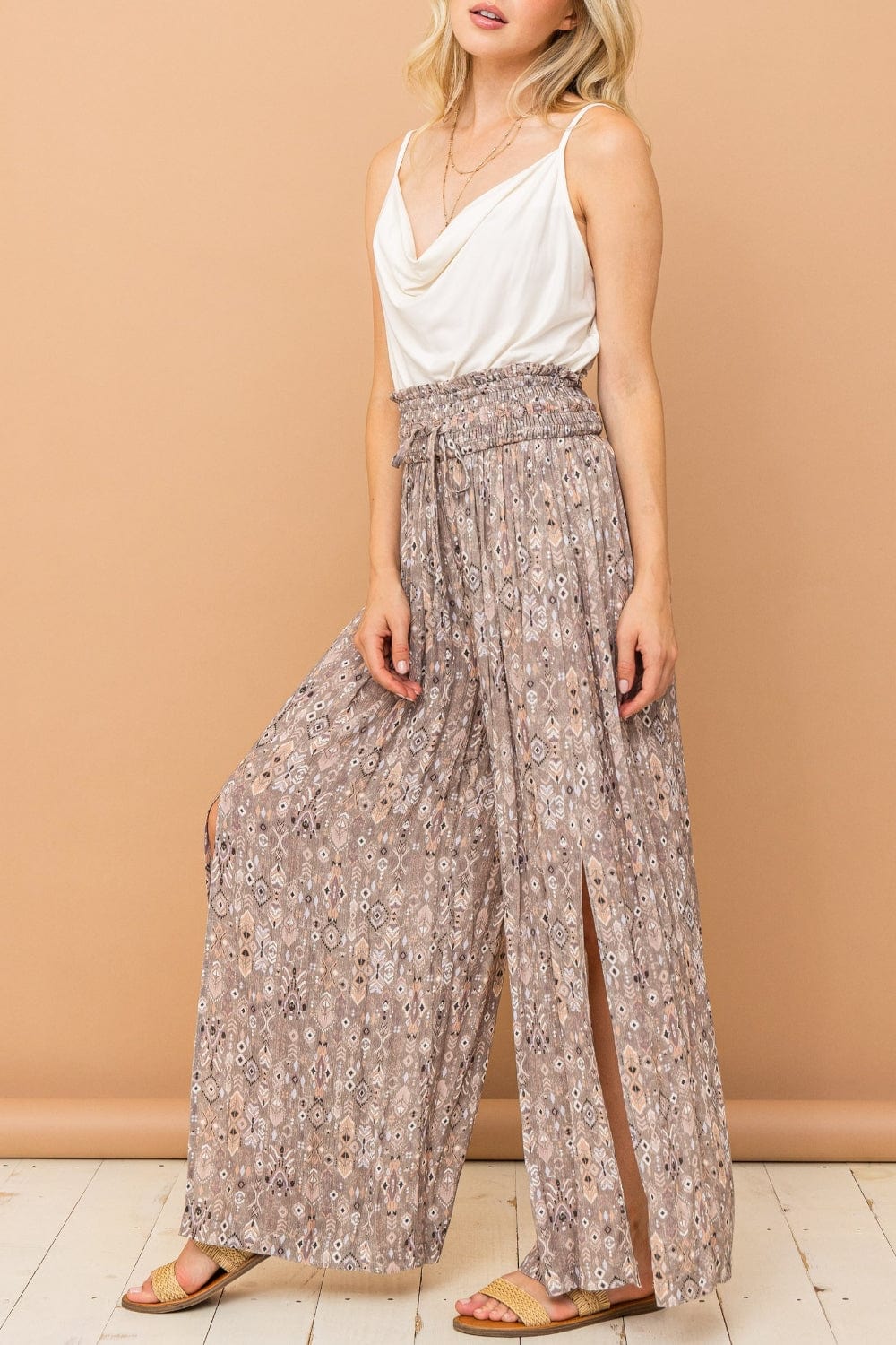 Trendsi And The Why Printed Smocked Waist Slit Wide Leg Pants And The Why Printed Smocked Waist Slit Wide Leg Pants