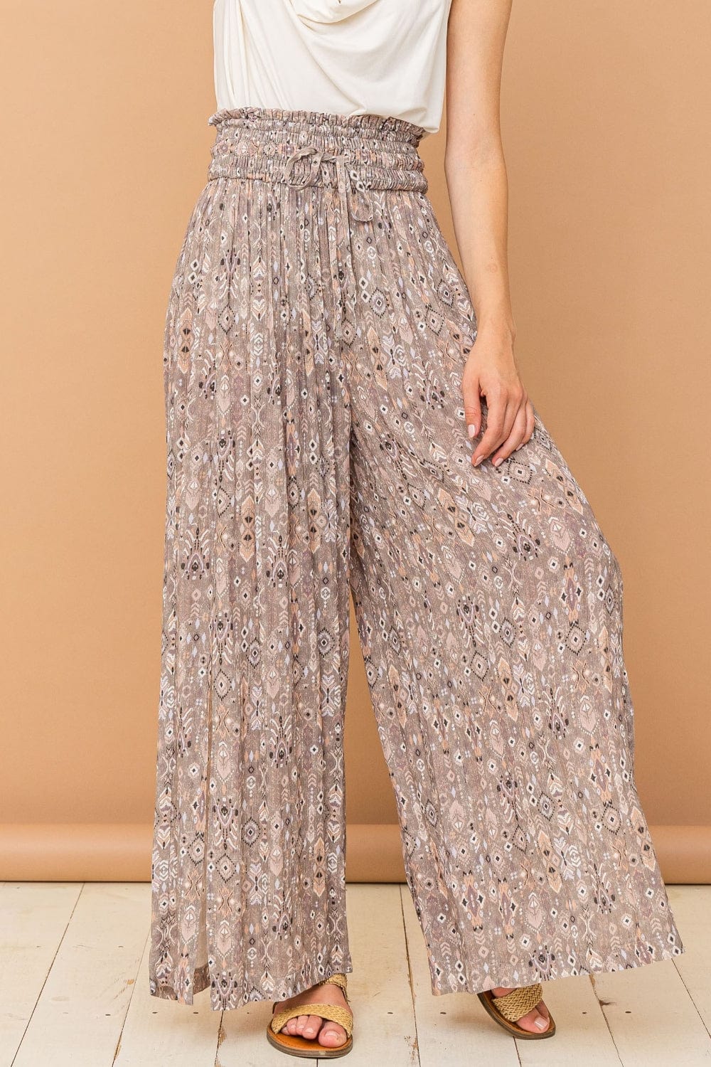 Trendsi And The Why Printed Smocked Waist Slit Wide Leg Pants And The Why Printed Smocked Waist Slit Wide Leg Pants