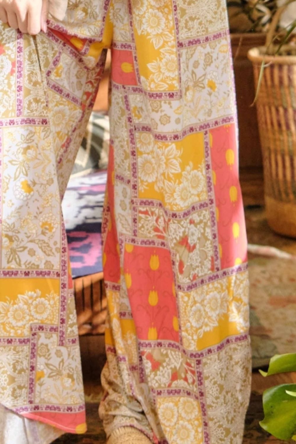 Trendsi And The Why Printed Smocking Waist Side Slit Wide Leg Pants And The Why Printed Smocking Waist Side Slit Wide Leg Pants