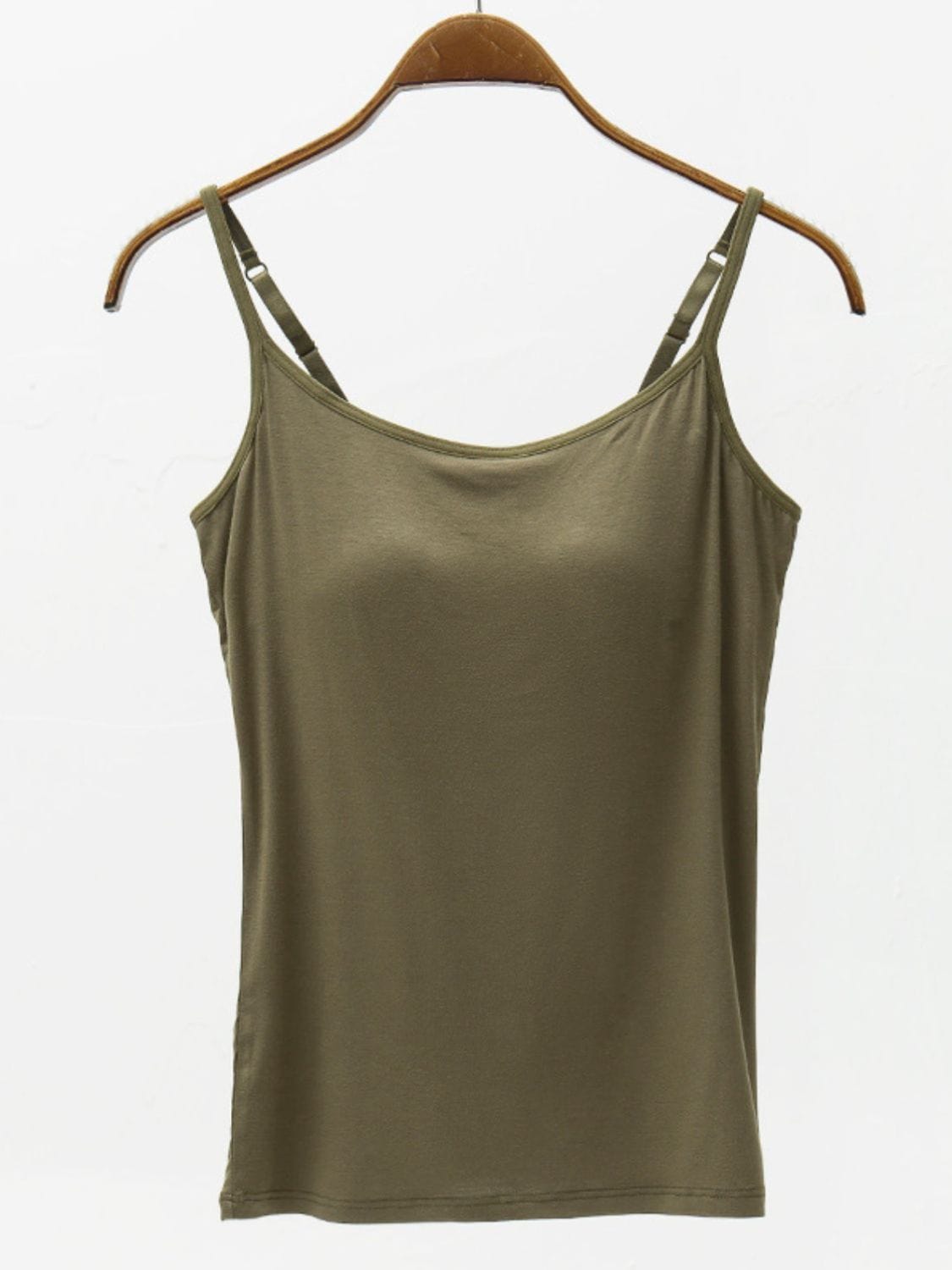 Trendsi Army Green / S Full Size Adjustable Strap Modal Cami with Bra Full Size Adjustable Strap Modal Cami with Bra