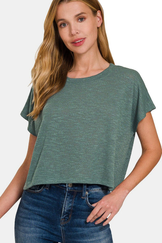 Trendsi Ash Jade / S Zenana Round Neck Short Sleeve Crop T-Shirt Zenana Round Neck Short Sleeve Crop T-Shirt