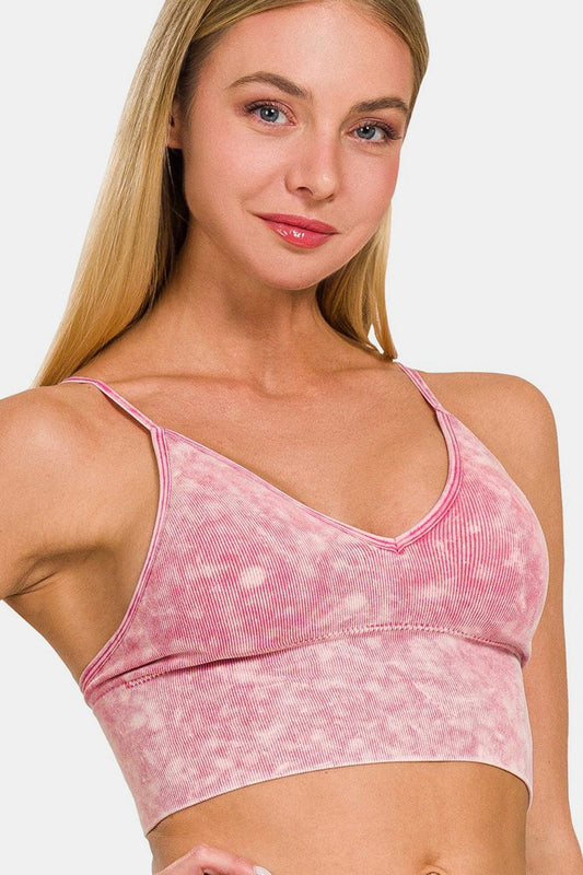 Trendsi Ash Pink / S/M Zenana Washed Ribbed Bra Padded Cami Zenana Washed Ribbed Bra Padded Cami