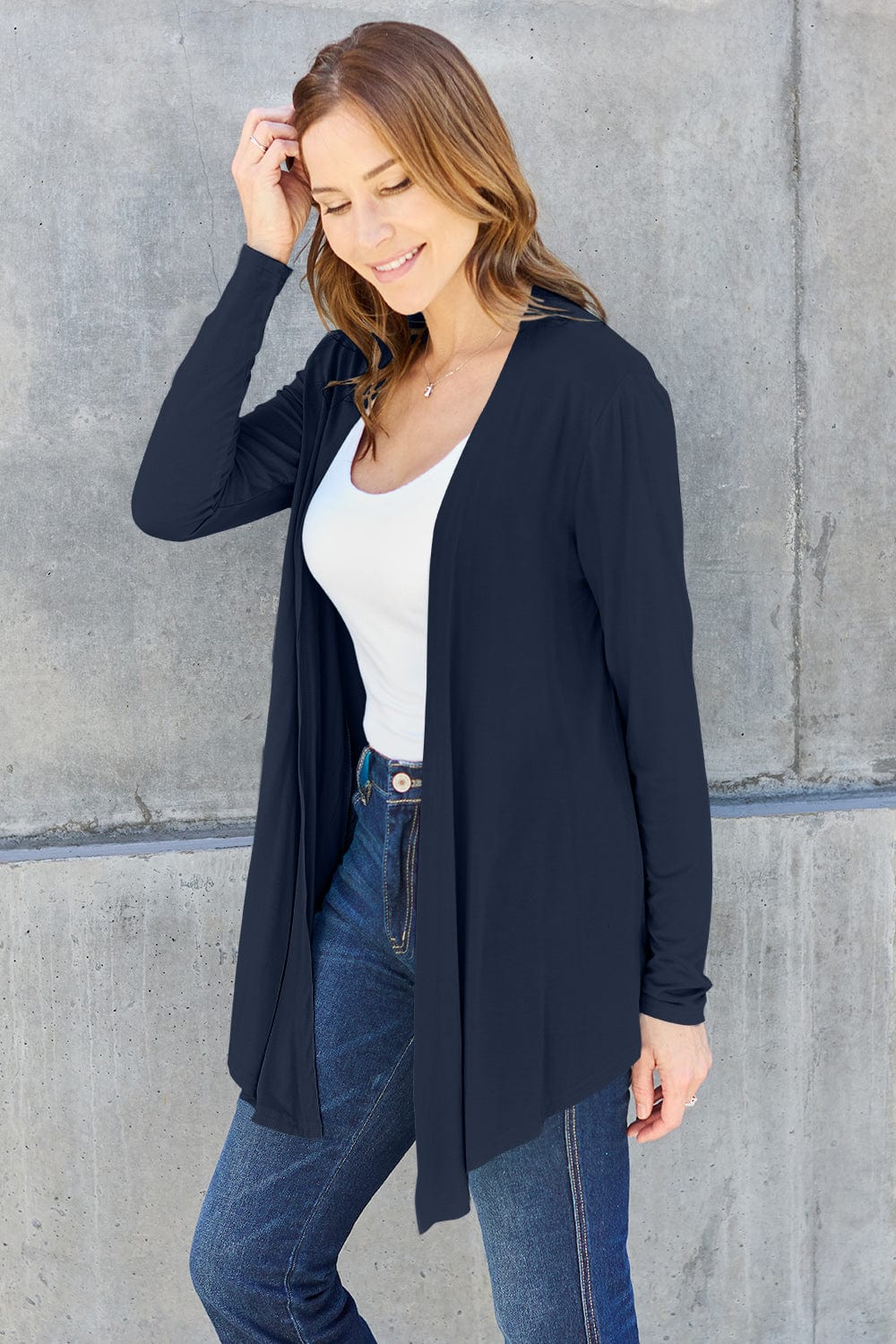 Trendsi Basic Bae Full Size Open Front Long Sleeve Cardigan Basic Bae Full Size Open Front Long Sleeve Cardigan