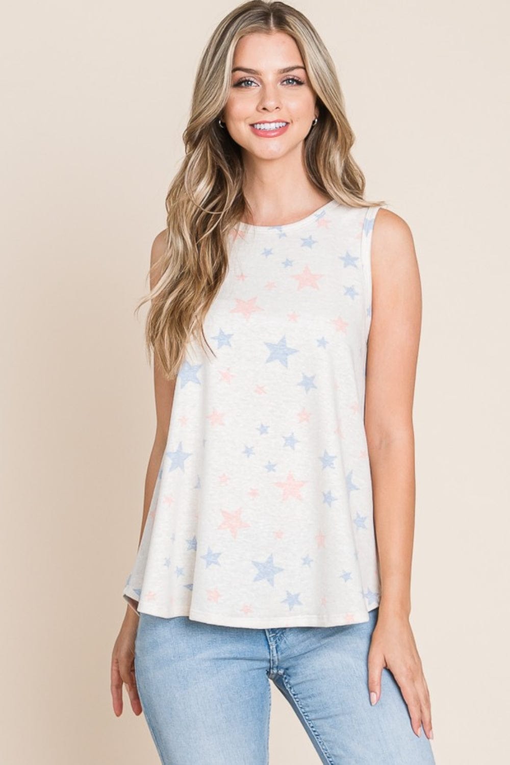 Trendsi Beige / S BOMBOM Star Print Round Neck Tank BOMBOM Star Print Round Neck Tank
