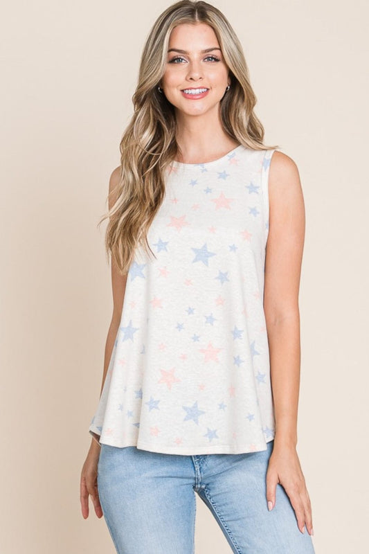 Trendsi Beige / S BOMBOM Star Print Round Neck Tank BOMBOM Star Print Round Neck Tank