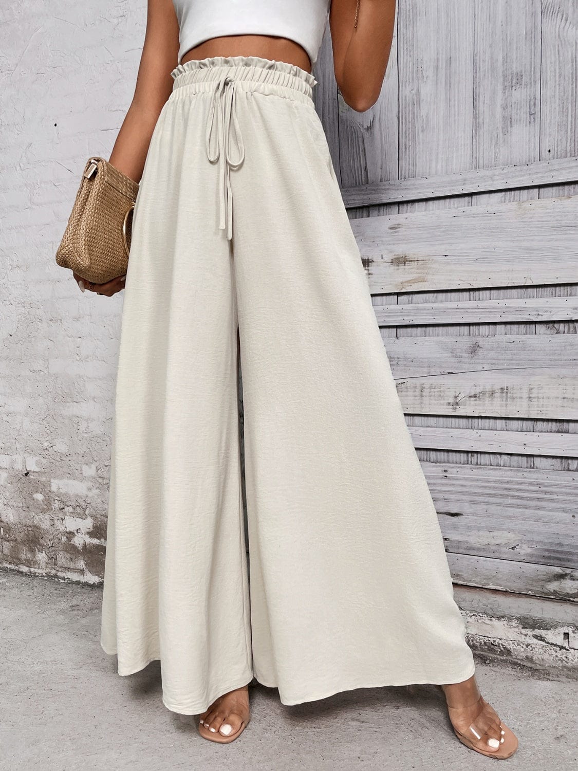 Trendsi Beige / S Tied High Waist Wide Leg Pants Tied High Waist Wide Leg Pants