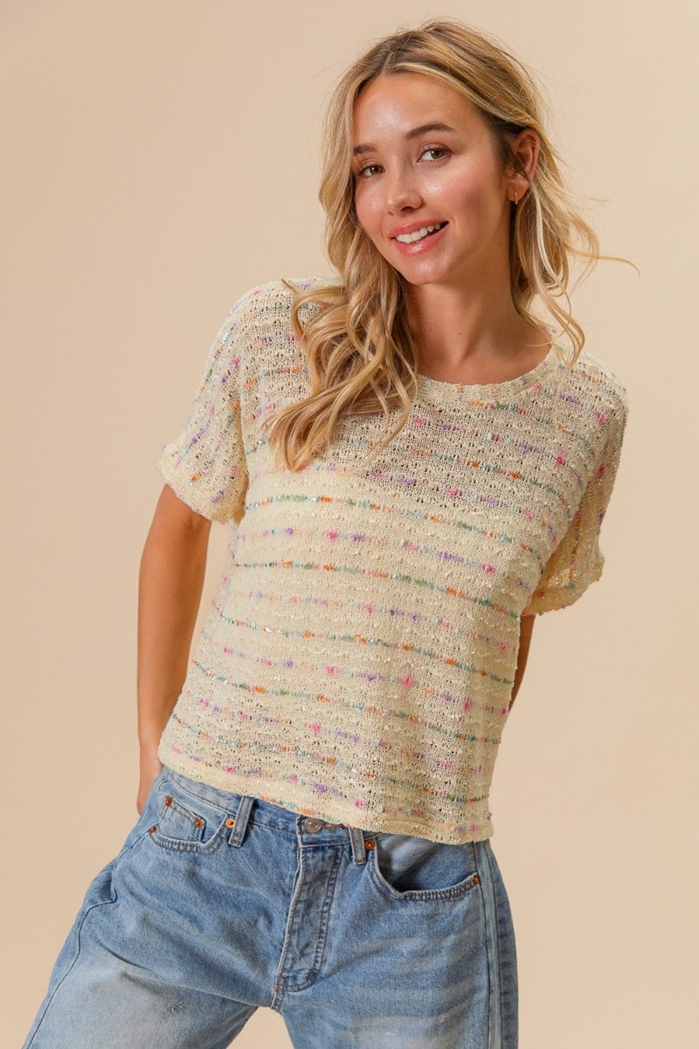 Trendsi BiBi Striped Popcorn Knit Top BiBi Striped Popcorn Knit Top