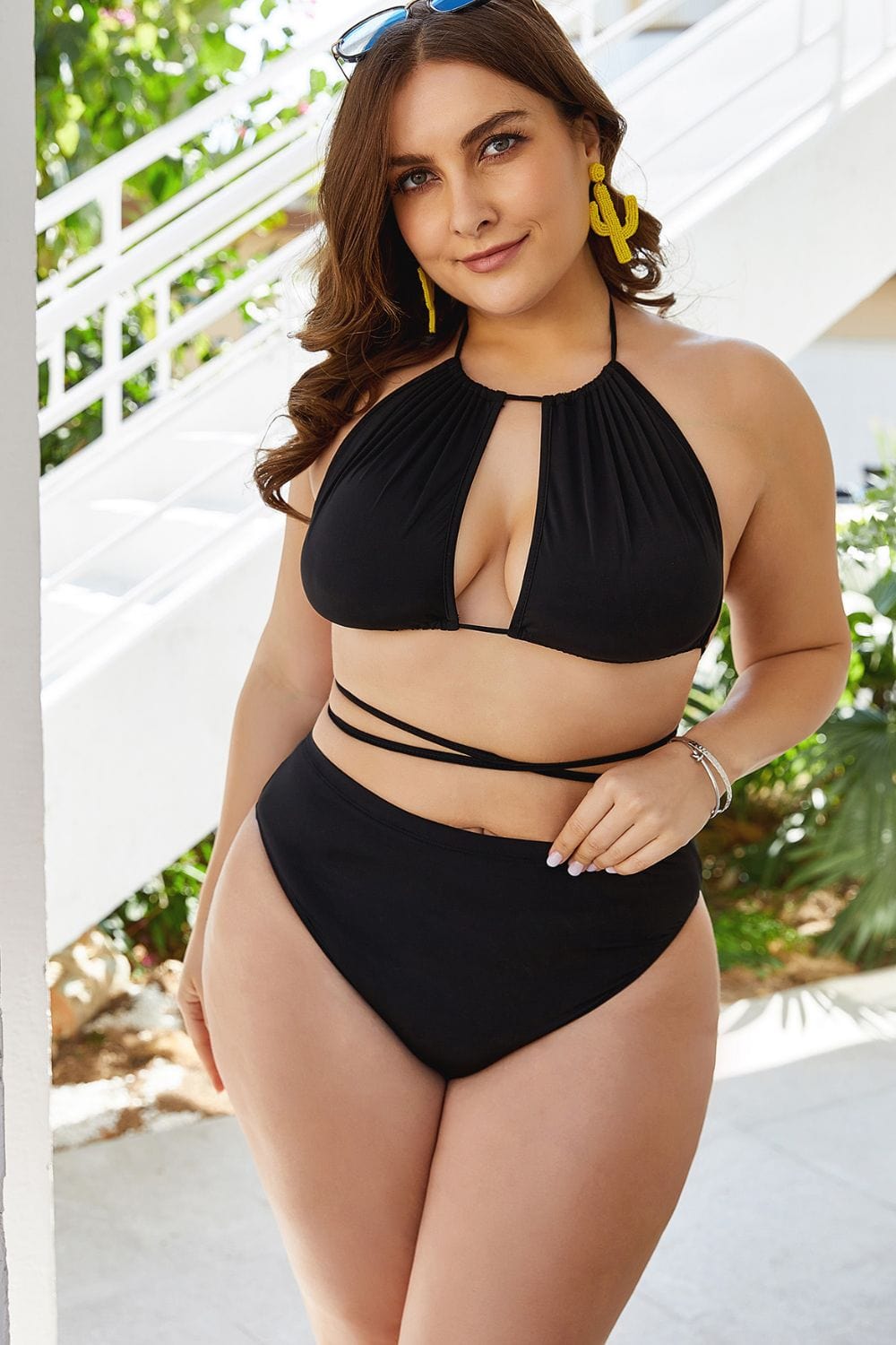 Trendsi Black / 2XL Plus Size Cutout Tied Backless Bikini Set Plus Size Cutout Tied Backless Bikini Set