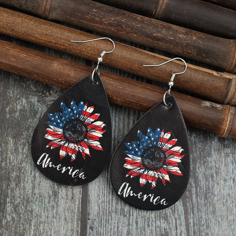 Trendsi Black / One Size PU Leather Sunflower Teardrop Shape Earrings PU Leather Sunflower Teardrop Shape Earrings