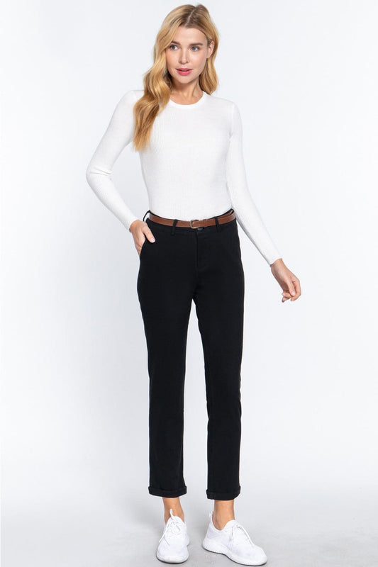 Trendsi Black / S ACTIVE BASIC Cotton-Span Twill Straight Pants ACTIVE BASIC Cotton-Span Twill Straight Pants