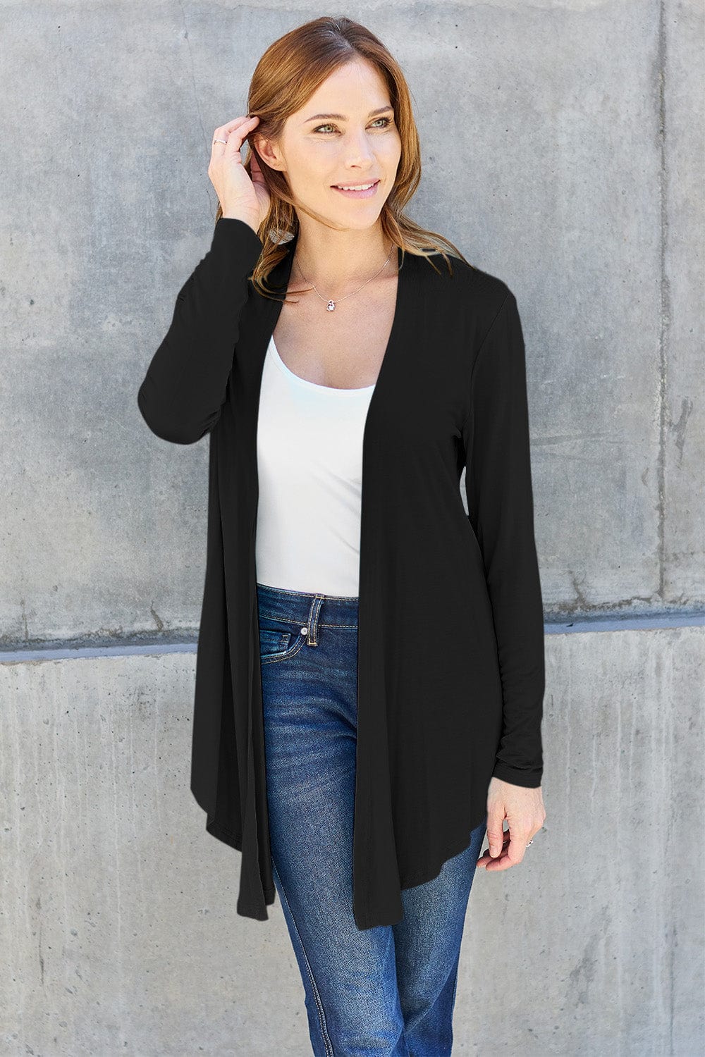 Trendsi Black / S Basic Bae Full Size Open Front Long Sleeve Cardigan Basic Bae Full Size Open Front Long Sleeve Cardigan