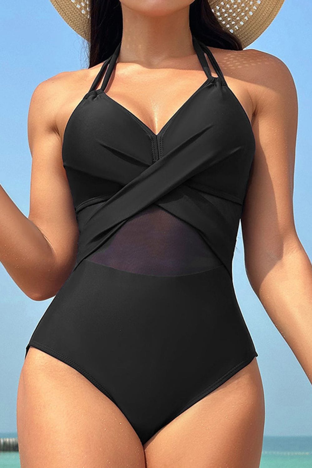 Trendsi Black / S Crisscross Halter Neck One-Piece Swimwear Crisscross Halter Neck One-Piece Swimwear