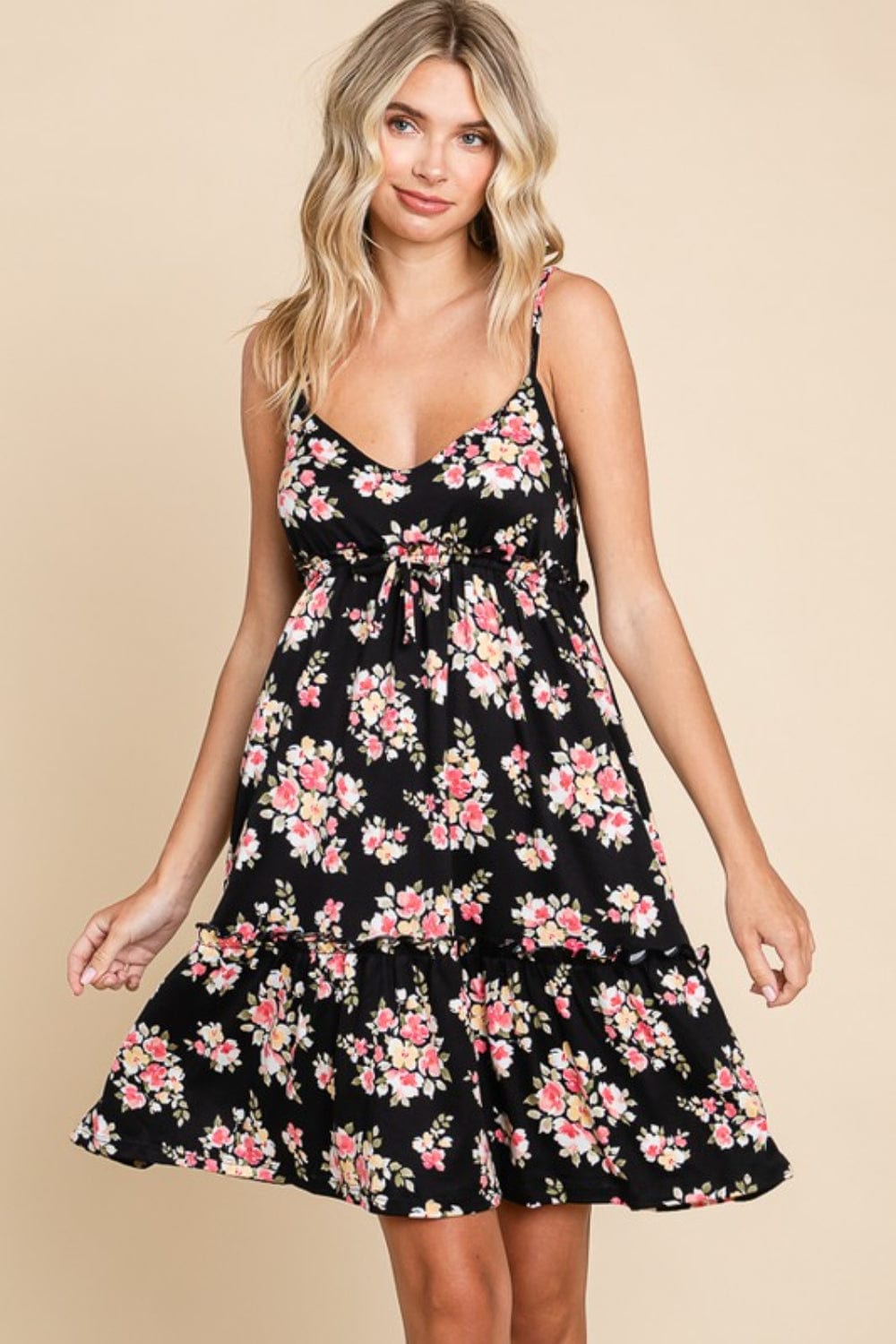 Trendsi Black / S Culture Code Full Size Floral Frill Cami Dress Culture Code Full Size Floral Frill Cami Dress