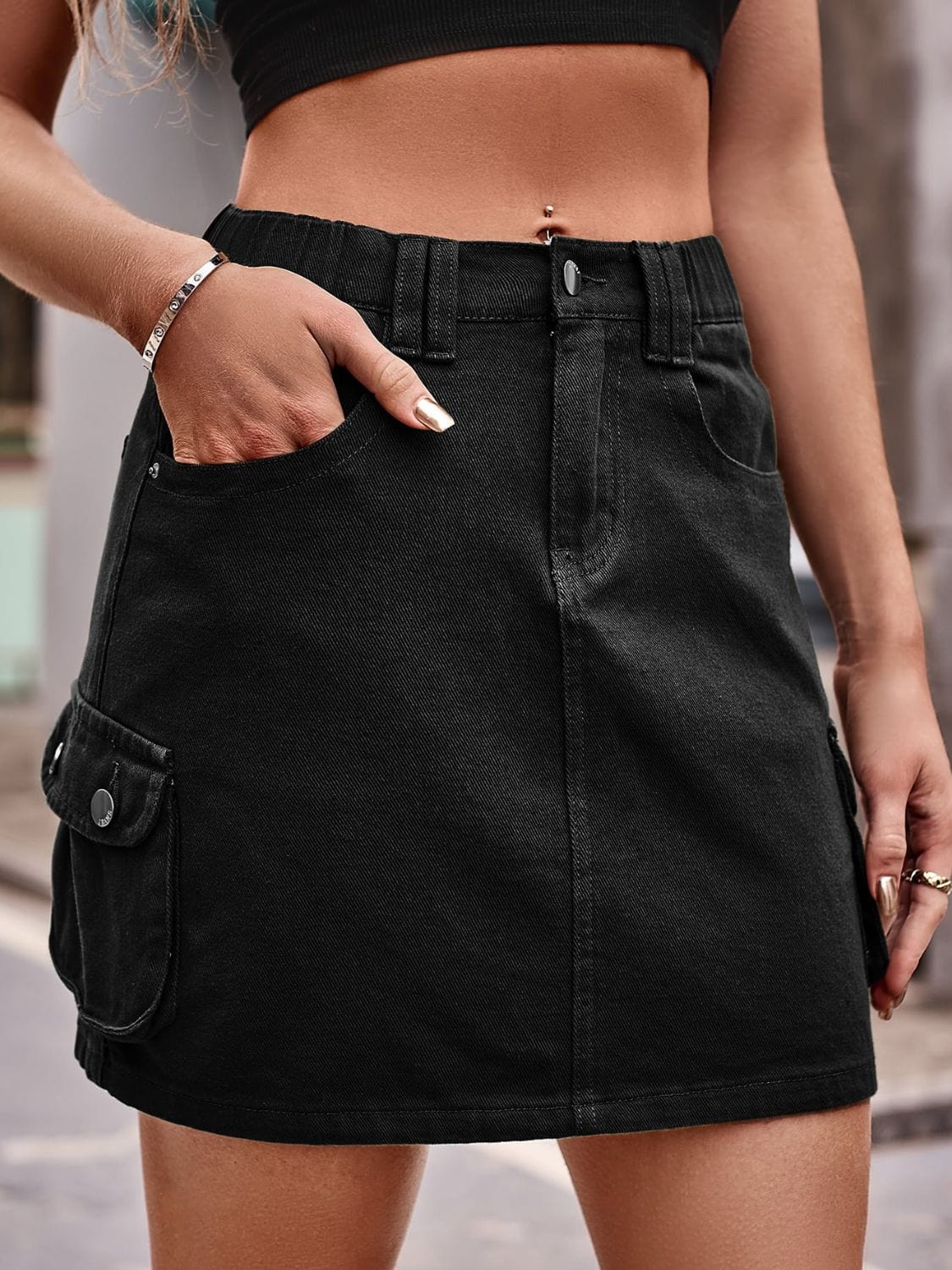 Trendsi Black / S Denim Mini Skirt with Pockets Denim Mini Skirt with Pockets