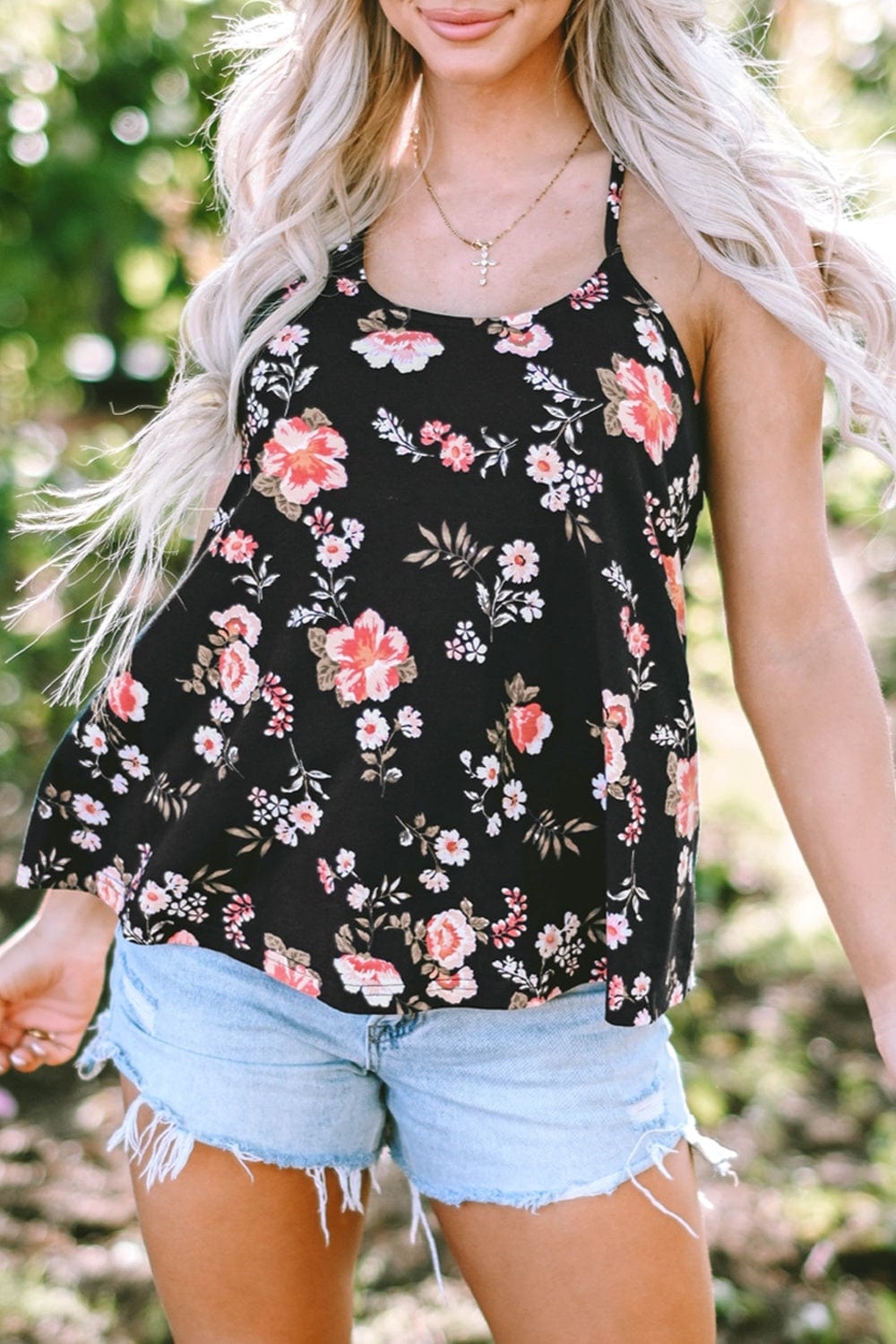 Trendsi Black / S Floral Spaghetti Strap Cami Floral Spaghetti Strap Cami
