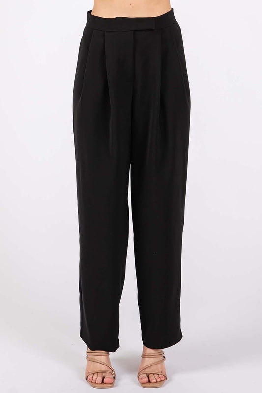 Trendsi Black / S GeeGee High-Waisted Pleated Pants GeeGee High-Waisted Pleated Pants