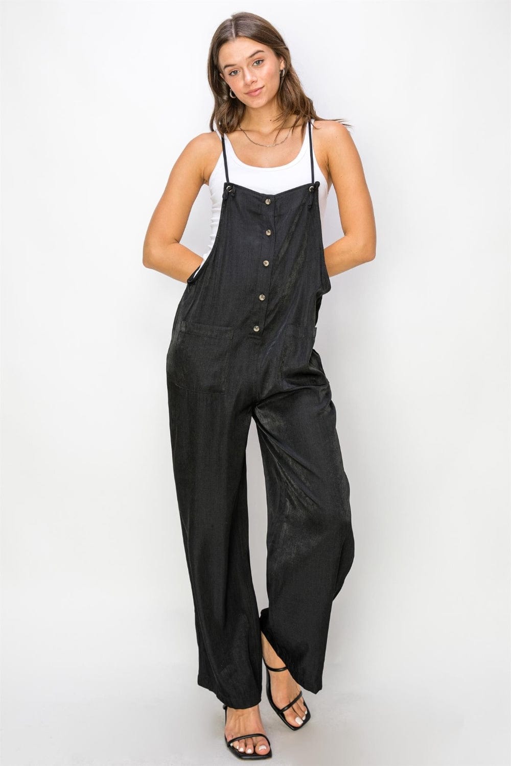 Trendsi Black / S HYFVE Half Button Sleeveless Straight Jumpsuit HYFVE Half Button Sleeveless Straight Jumpsuit