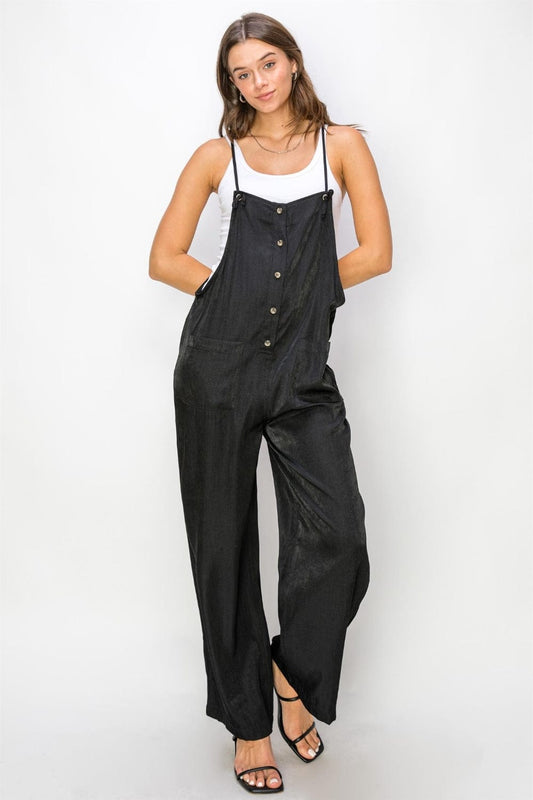 Trendsi Black / S HYFVE Half Button Sleeveless Straight Jumpsuit HYFVE Half Button Sleeveless Straight Jumpsuit