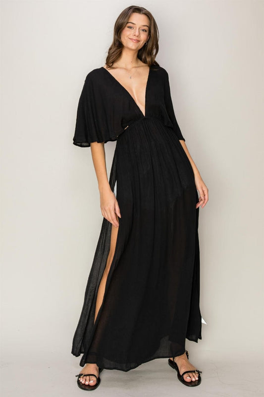 Trendsi Black / S HYFVE Tie Back Maxi Split Cover Up Dress HYFVE Tie Back Maxi Split Cover Up Dress