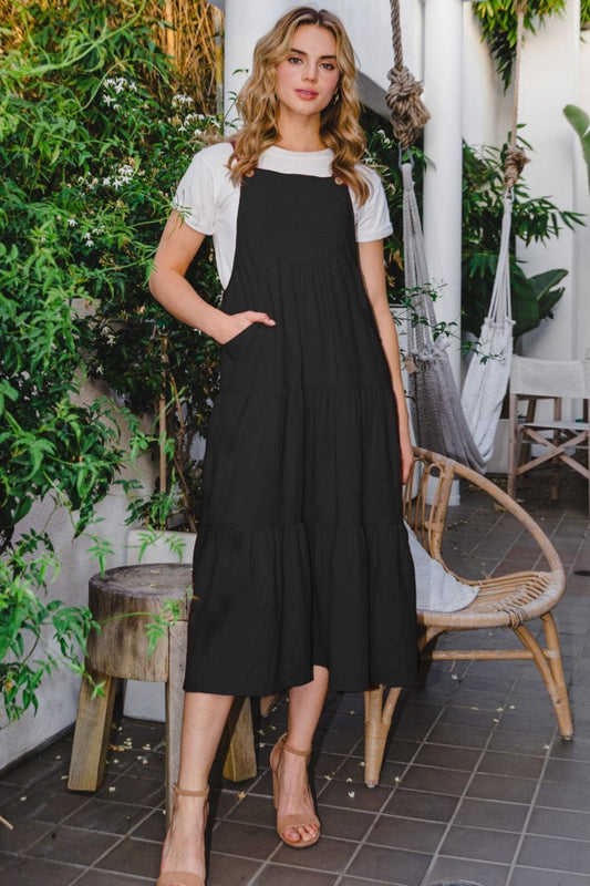 Trendsi Black / S ODDI Full Size Sleeveless Tiered Midi Dress ODDI Full Size Sleeveless Tiered Midi Dress