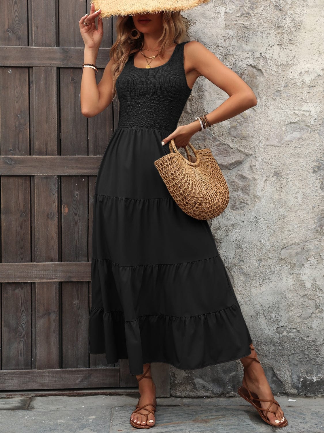 Trendsi Black / S Smocked Scoop Neck Sleeveless Tank Dress Smocked Scoop Neck Sleeveless Tank Dress