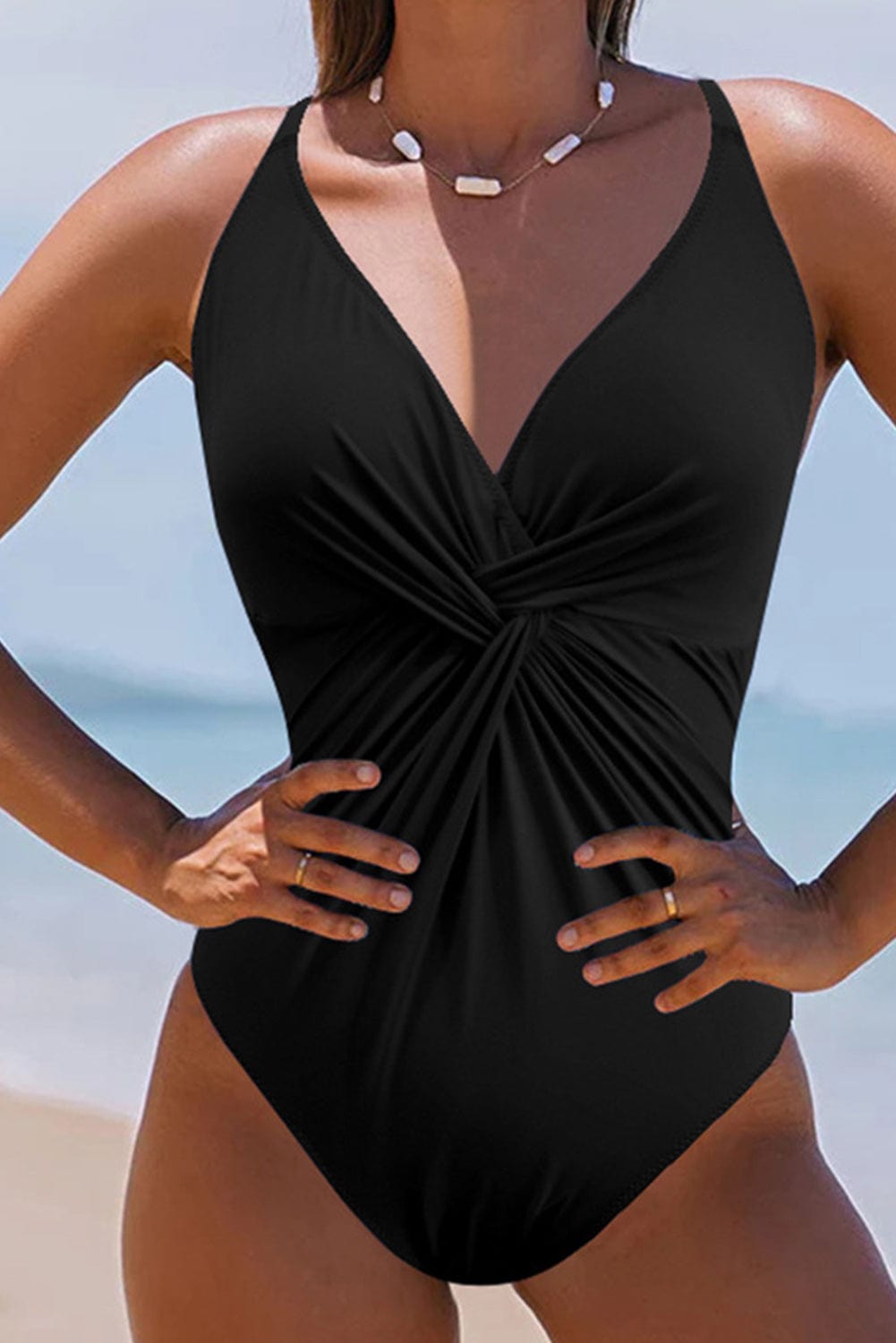 Trendsi Black / S Twisted Crisscross V-Neck One-Piece Swimwear Twisted Crisscross V-Neck One-Piece Swimwear