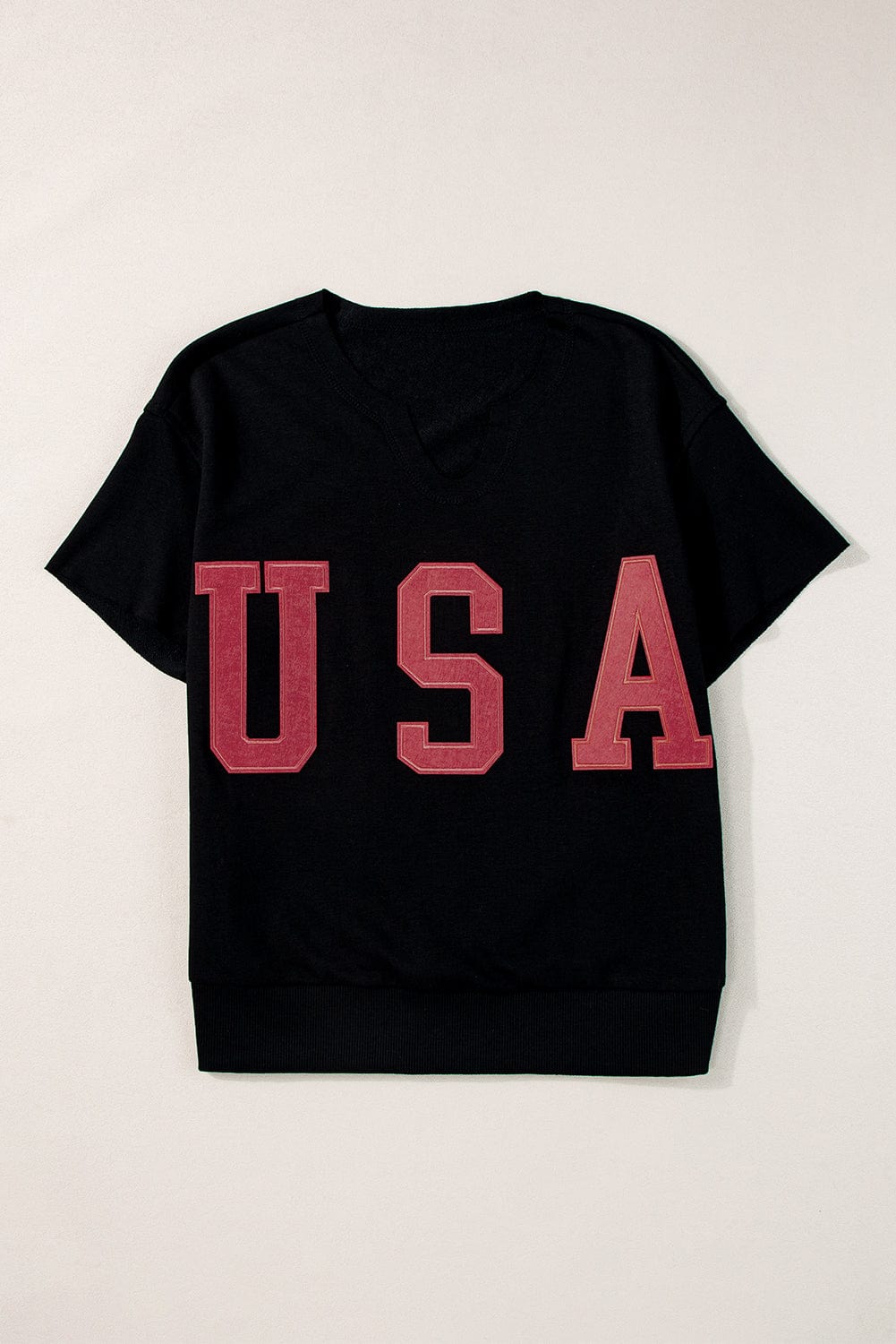 Trendsi Black / S USA Notched Short Sleeve T-Shirt USA Notched Short Sleeve T-Shirt