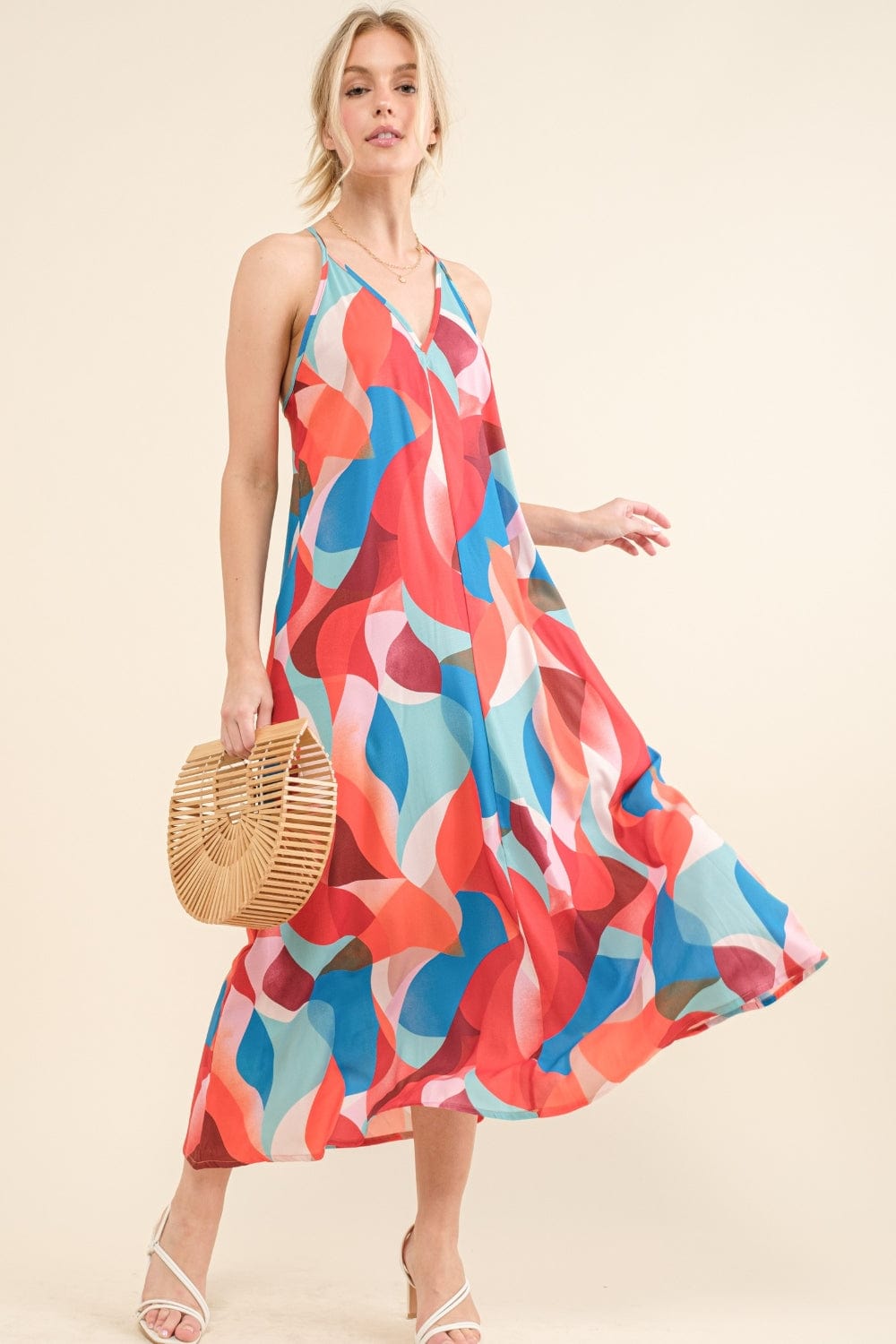 Trendsi Blue Multi / S And the Why Printed Crisscross Back Cami Dress And the Why Printed Crisscross Back Cami Dress