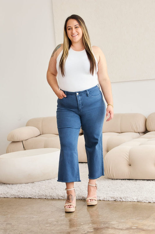 Trendsi Blue Slate / 23 RFM Crop Chloe Full Size Tummy Control High Waist Raw Hem Jeans RFM Crop Chloe Full Size Tummy Control High Waist Raw Hem Jeans